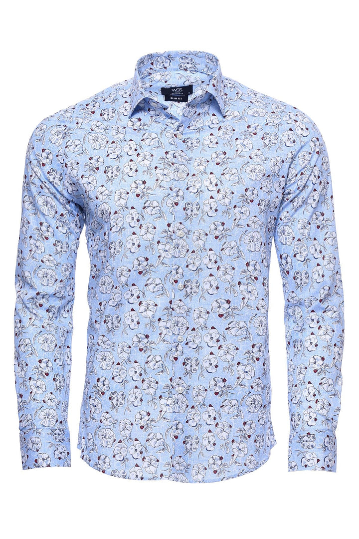WSS Patterned Cotton Light Blue Shirt- - East Honolulu
