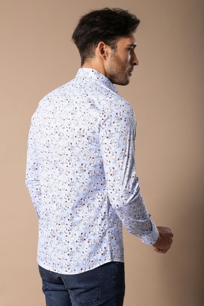 WSS Patterned Cotton Light Blue Shirt- - East Honolulu