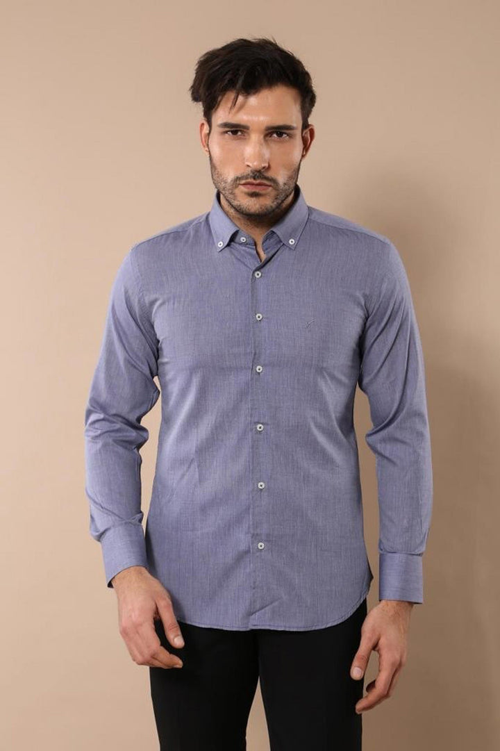 WSS Blue Plain Linen Men's Shirt  - Porto