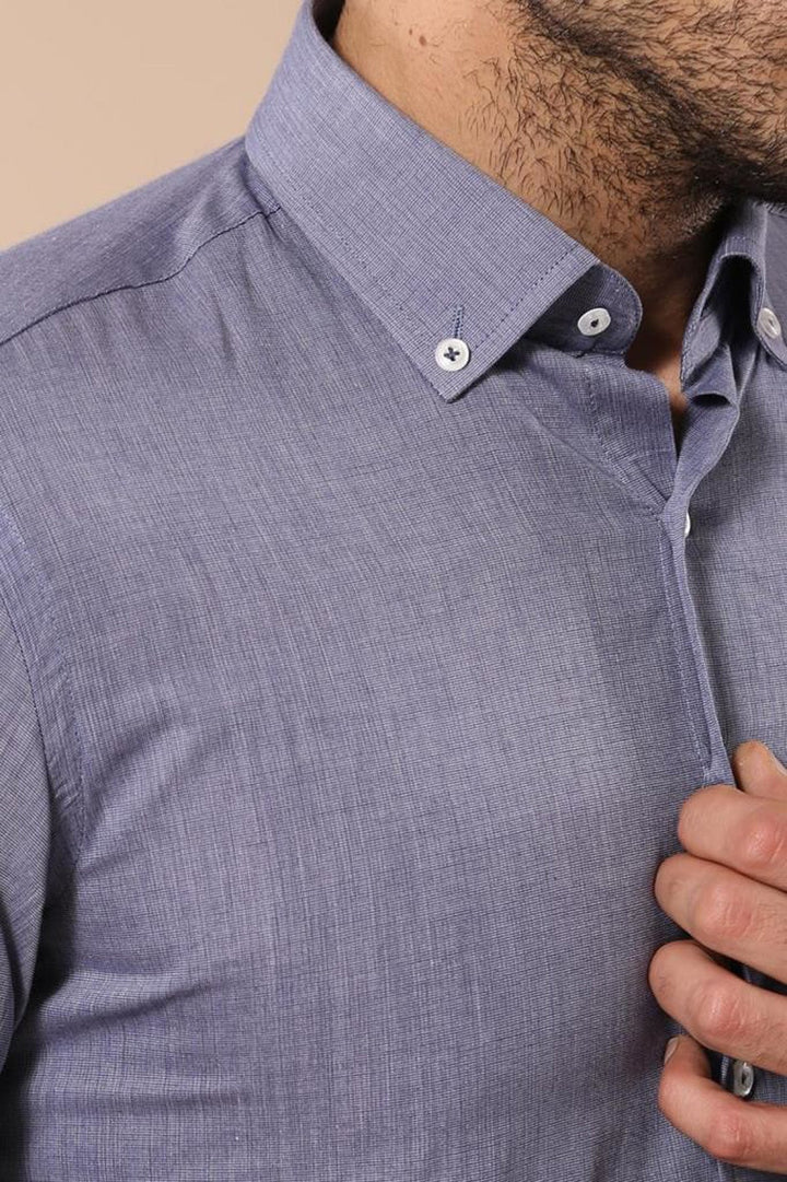 WSS Blue Plain Linen Men's Shirt  - Porto