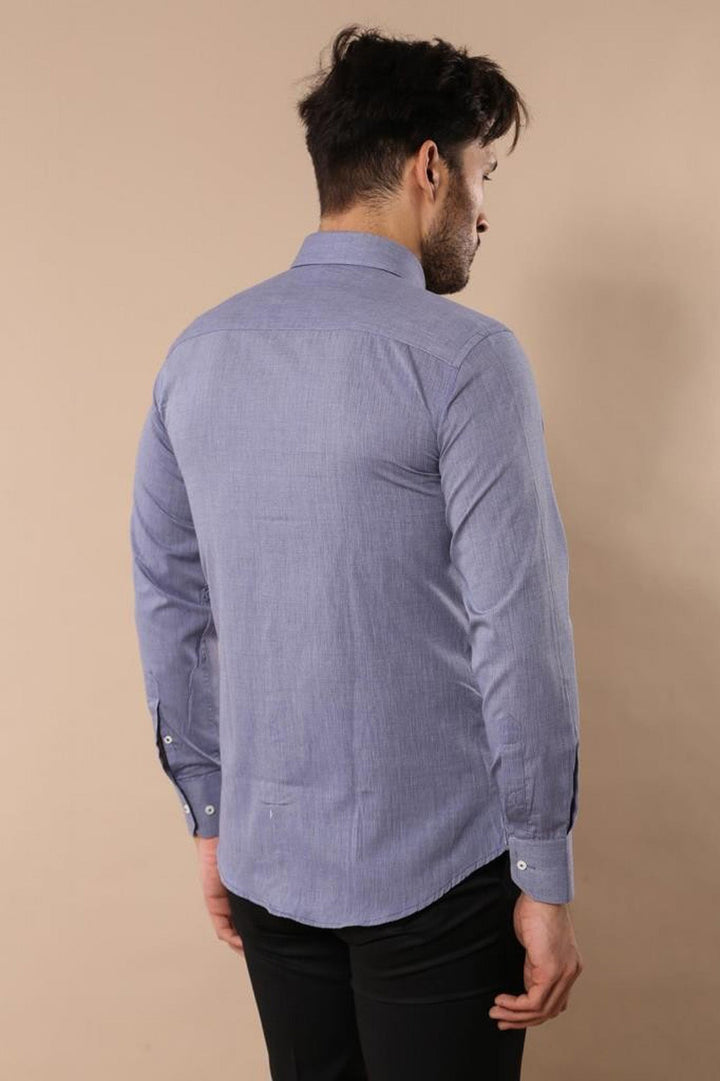 WSS Blue Plain Linen Men's Shirt  - Porto