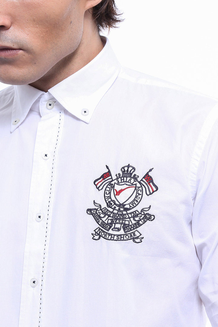 WSS Burgundy Embroidery Pattern Long Sleeves White Men Shirt - Bucha