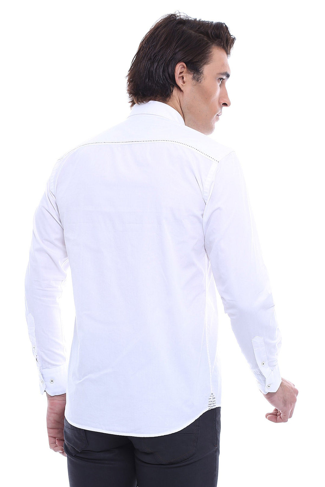 WSS Burgundy Embroidery Pattern Long Sleeves White Men Shirt - Bucha