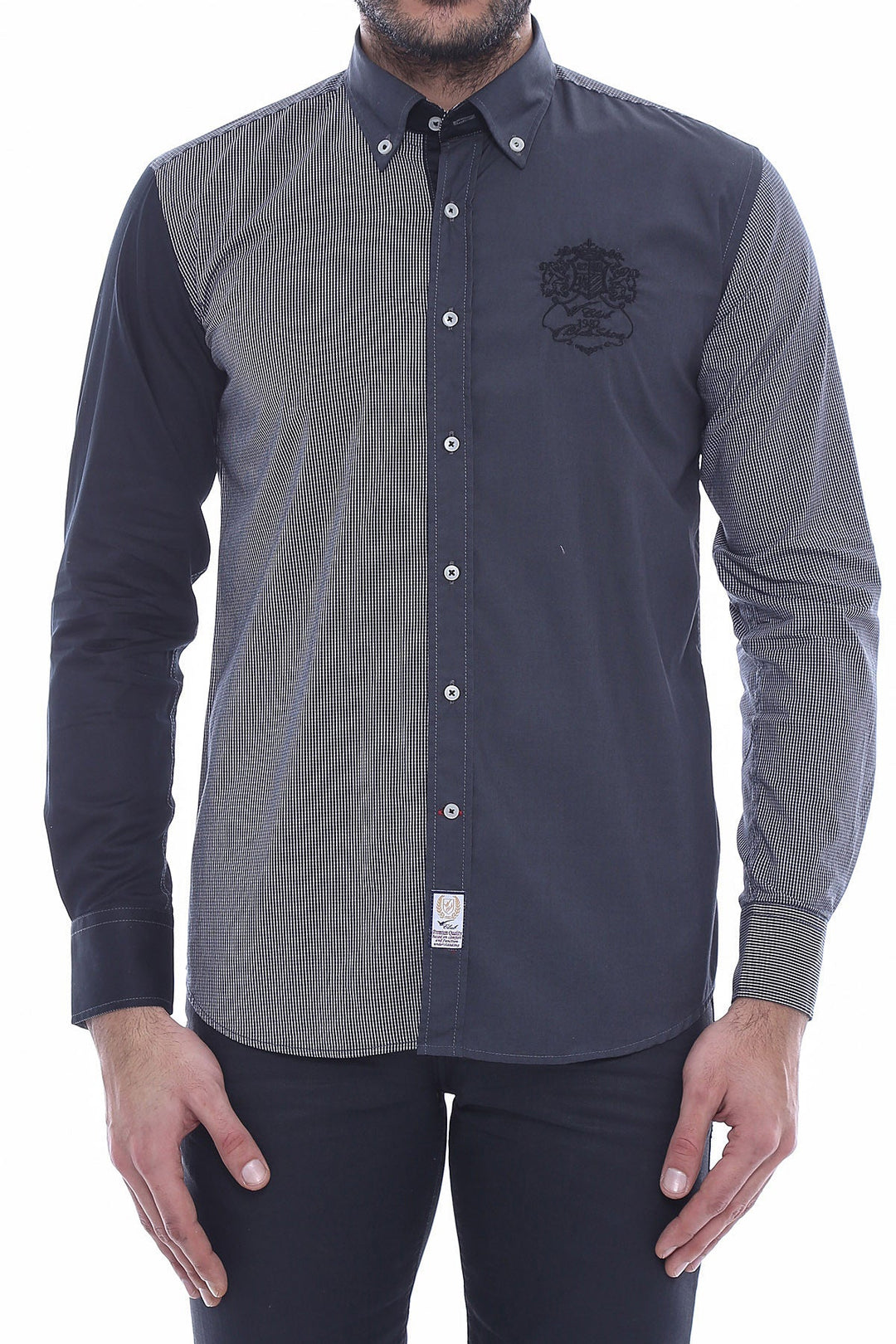 WSS Patterned Crested Black Shirt- - Morecambe