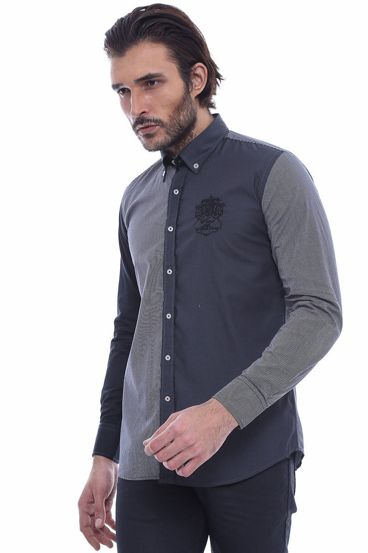 WSS Patterned Crested Black Shirt- - Morecambe