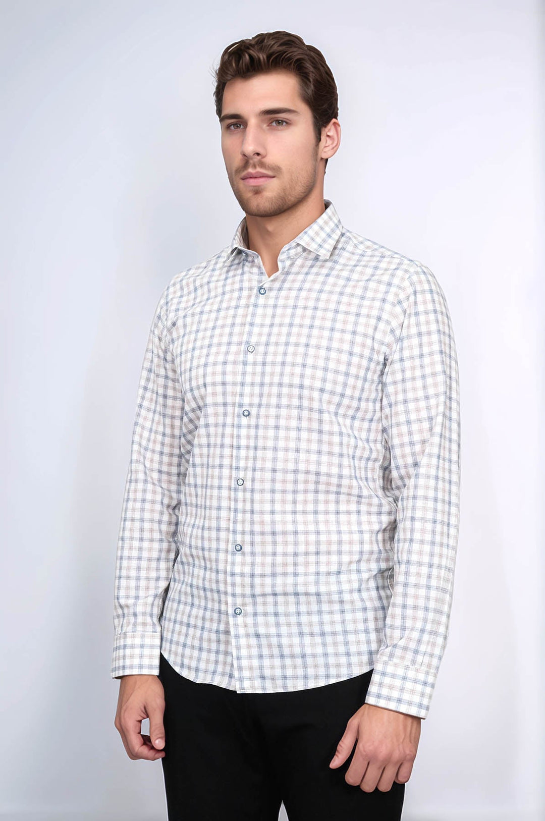 WSS Cream Slim Fit Check Men's Shirt  - Vólos