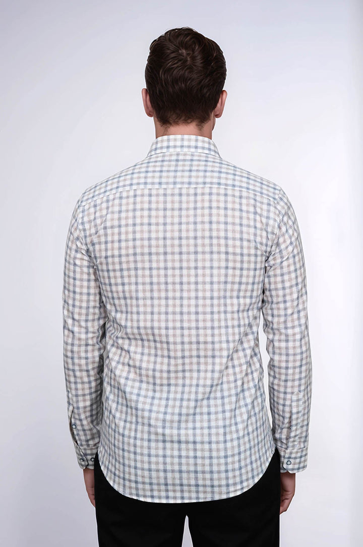 WSS Cream Slim Fit Check Men's Shirt  - Vólos