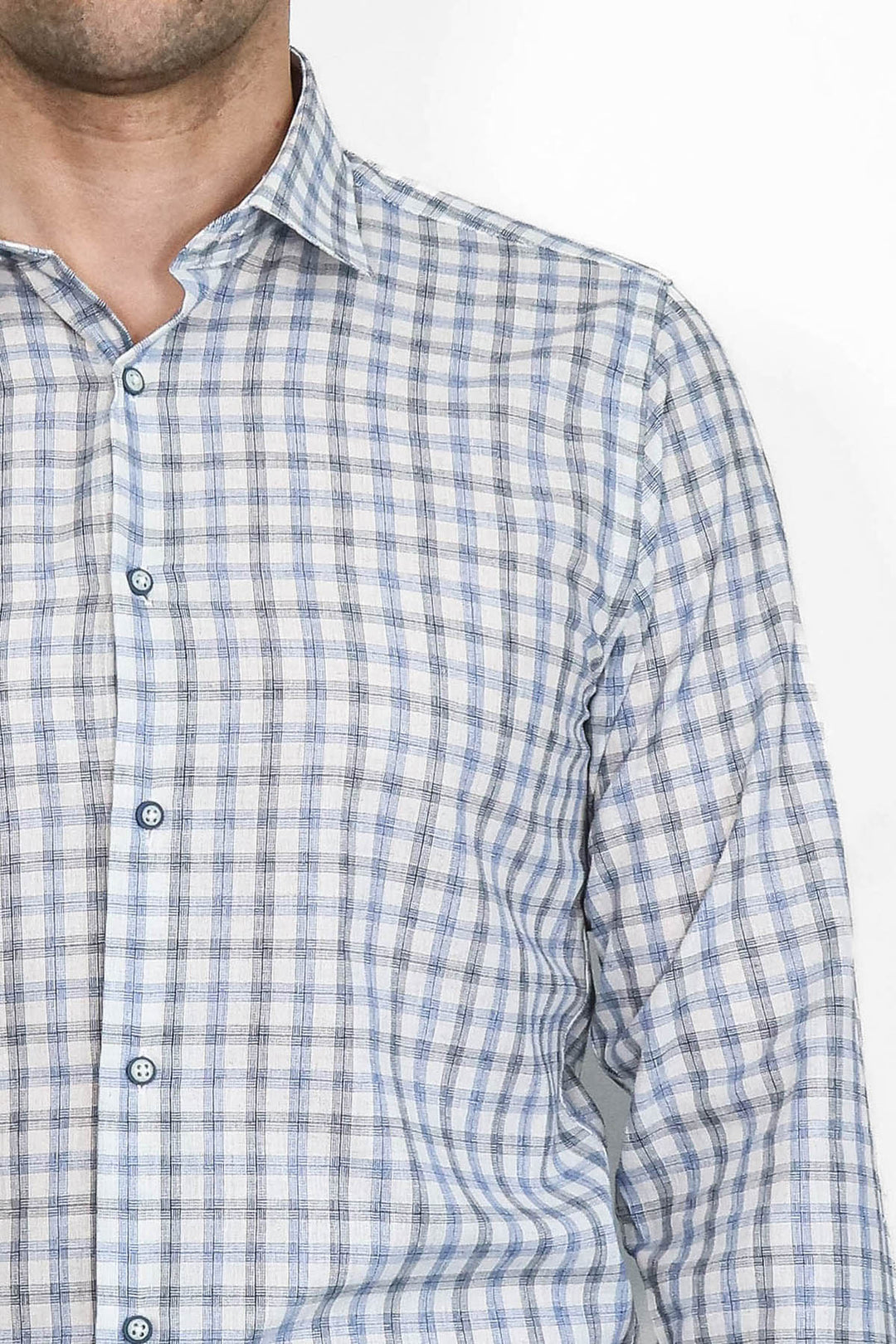 WSS Blue Slim Fit Check Shirt  - Tuxtla