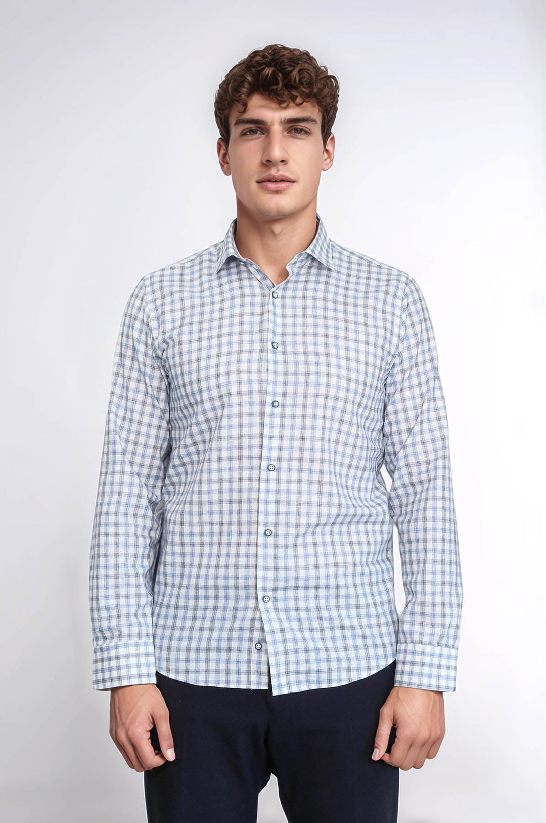 WSS Blue Slim Fit Check Shirt  - Tuxtla