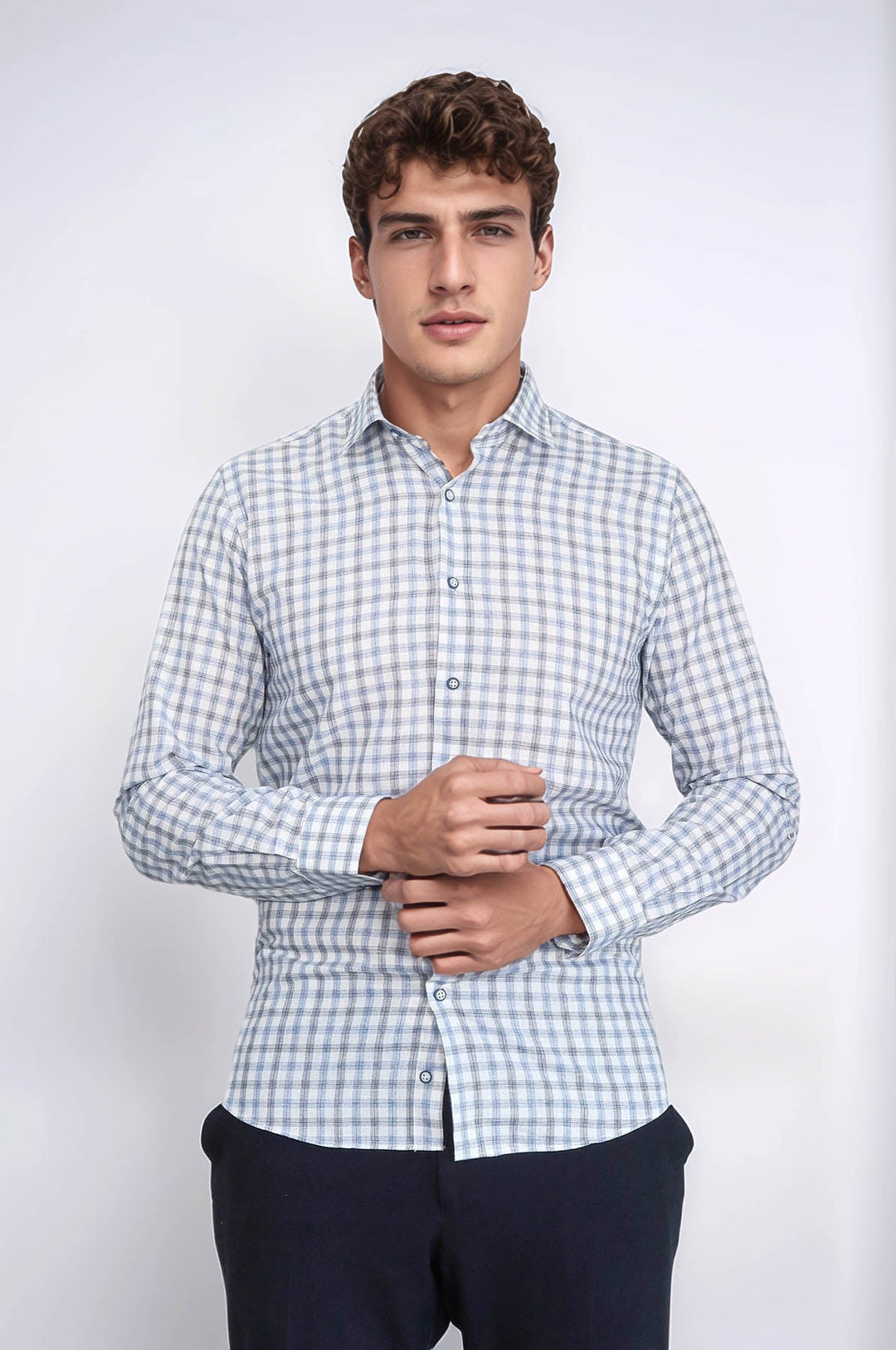 WSS Blue Slim Fit Check Shirt  - Tuxtla
