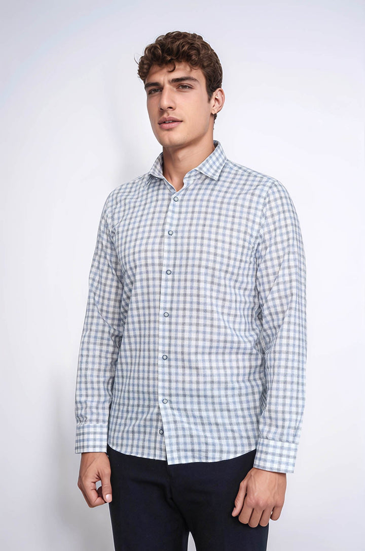 WSS Blue Slim Fit Check Shirt  - Tuxtla