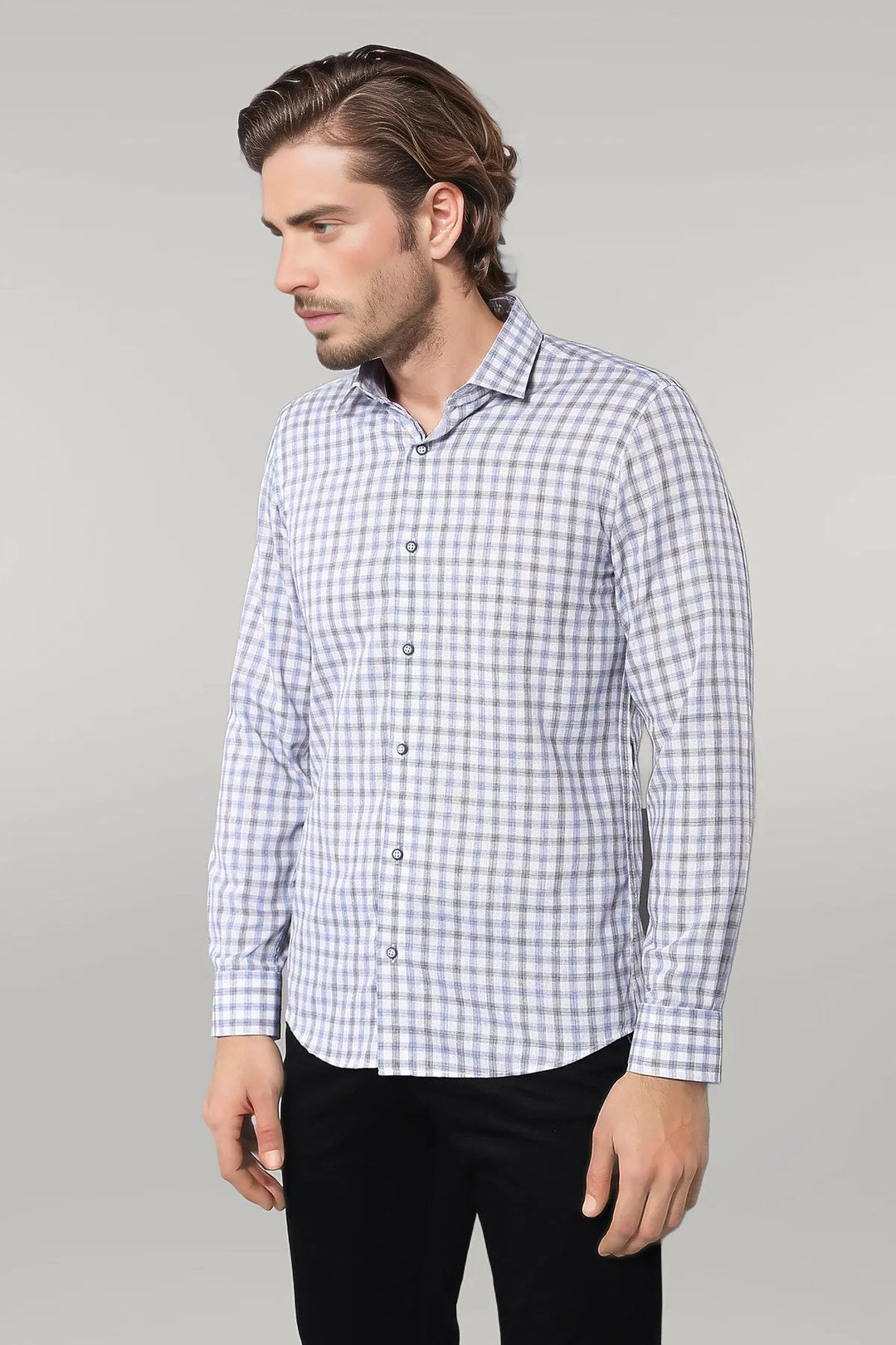 WSS Blue Slim Fit Check Shirt  - Singen