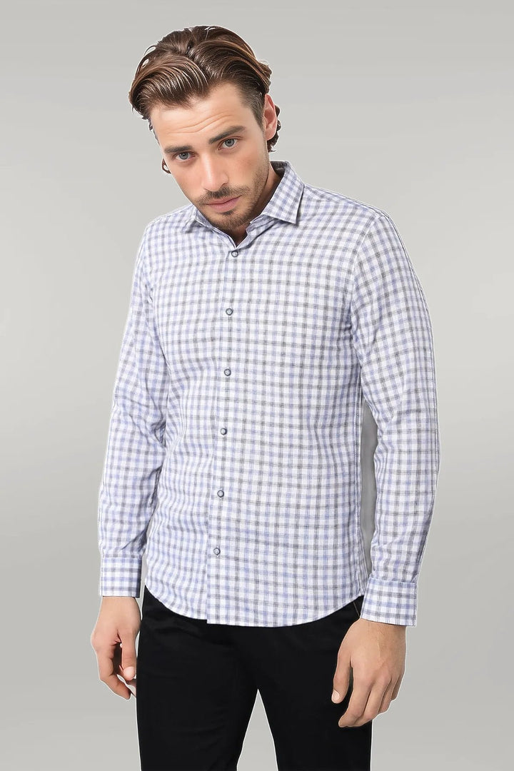 WSS Blue Slim Fit Check Shirt  - Singen