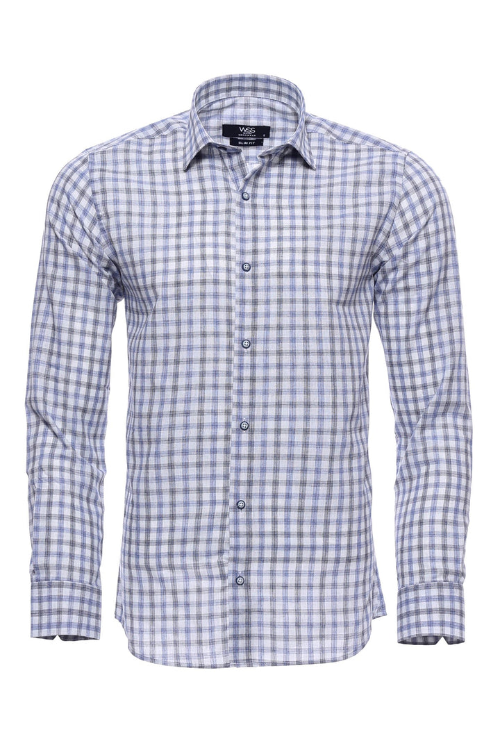 WSS Blue Slim Fit Check Shirt  - Singen