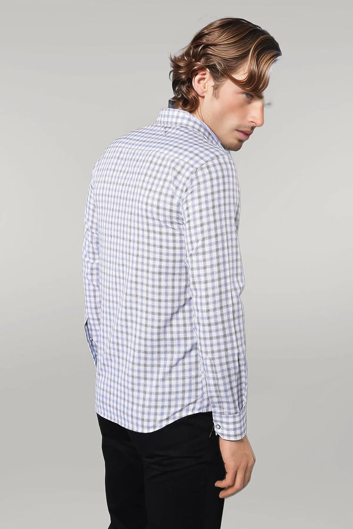 WSS Blue Slim Fit Check Shirt  - Singen