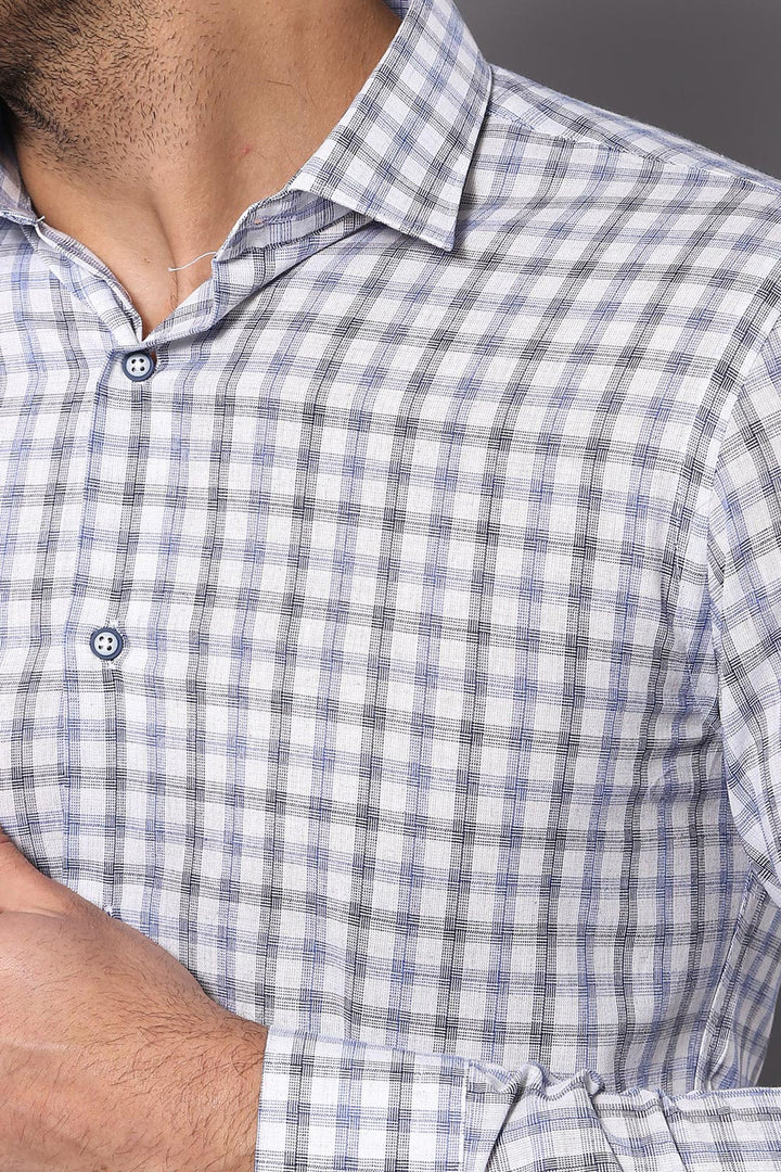 WSS Blue Slim Fit Check Shirt  - Singen