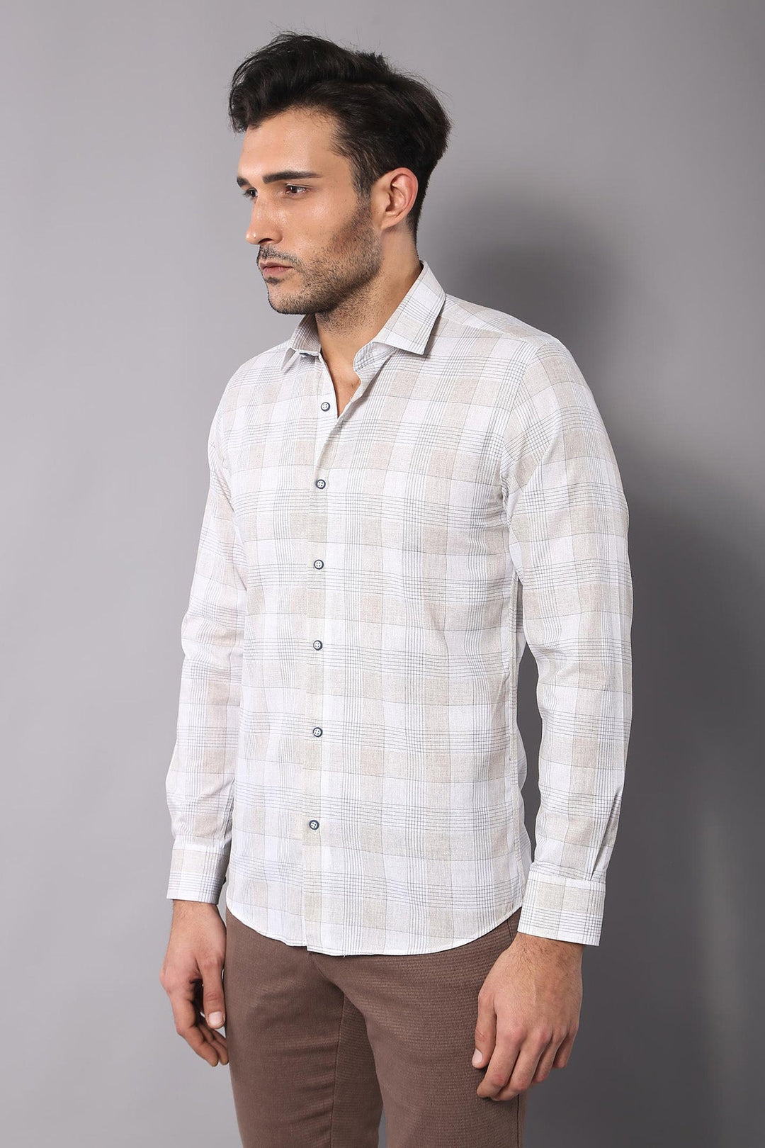 WSS Slim Fit Checked Beige Shirt  - Rodgau