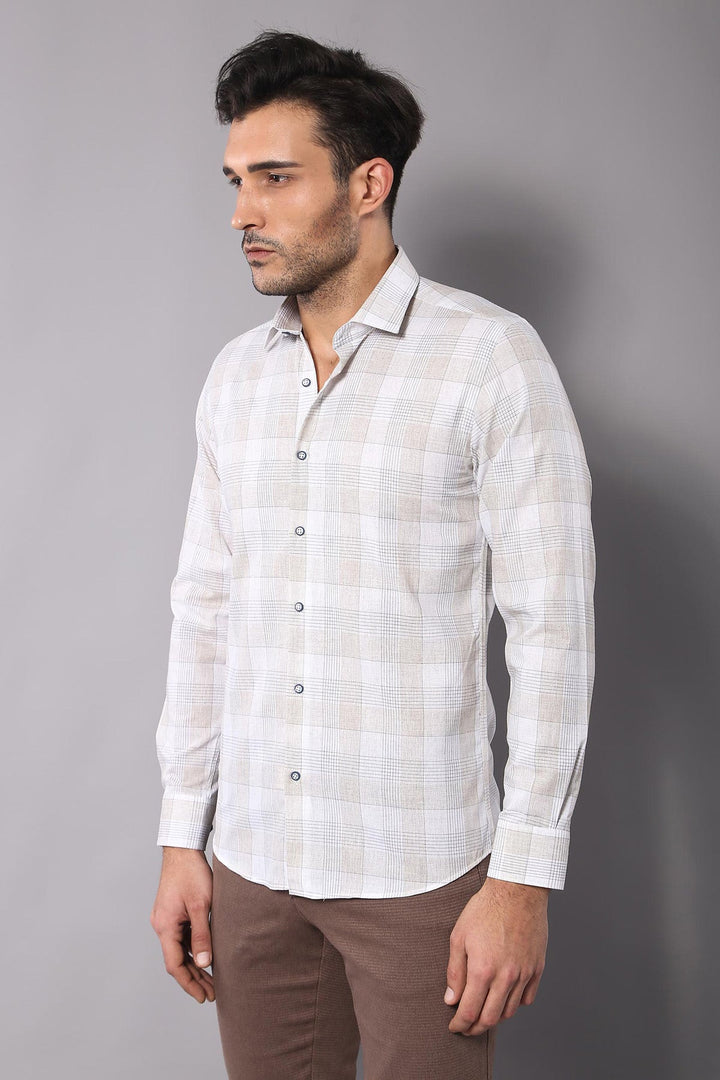 WSS Slim Fit Checked Beige Shirt  - Rodgau