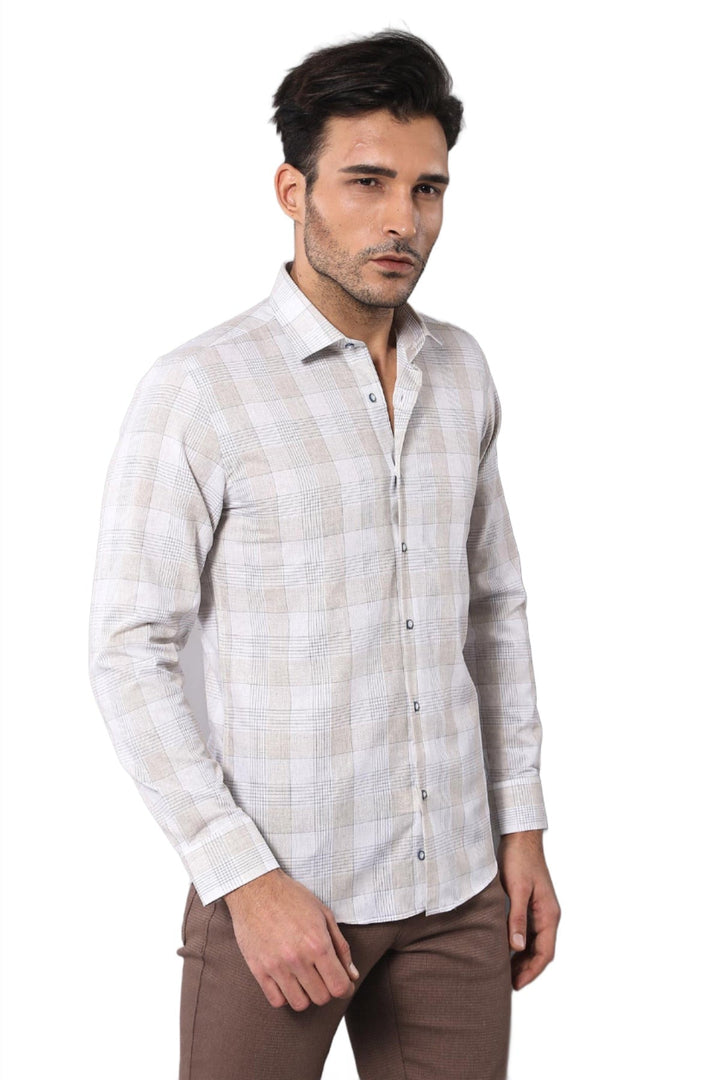WSS Slim Fit Checked Beige Shirt  - Rodgau