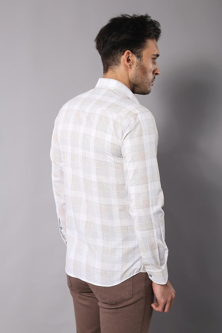 WSS Slim Fit Checked Beige Shirt  - Rodgau