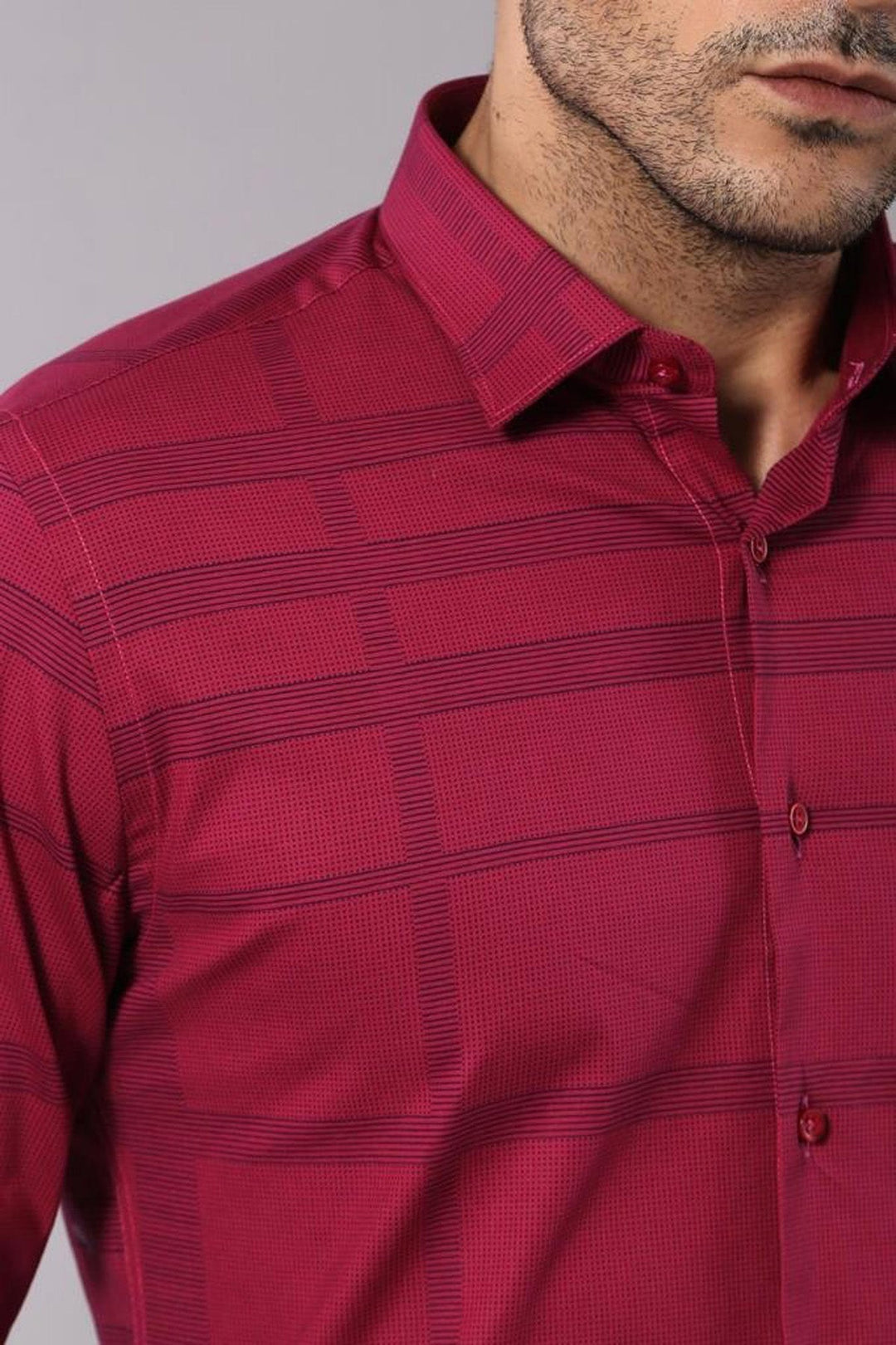 WSS Patterned Striped Burgundy Shirt- - Villajoyosa