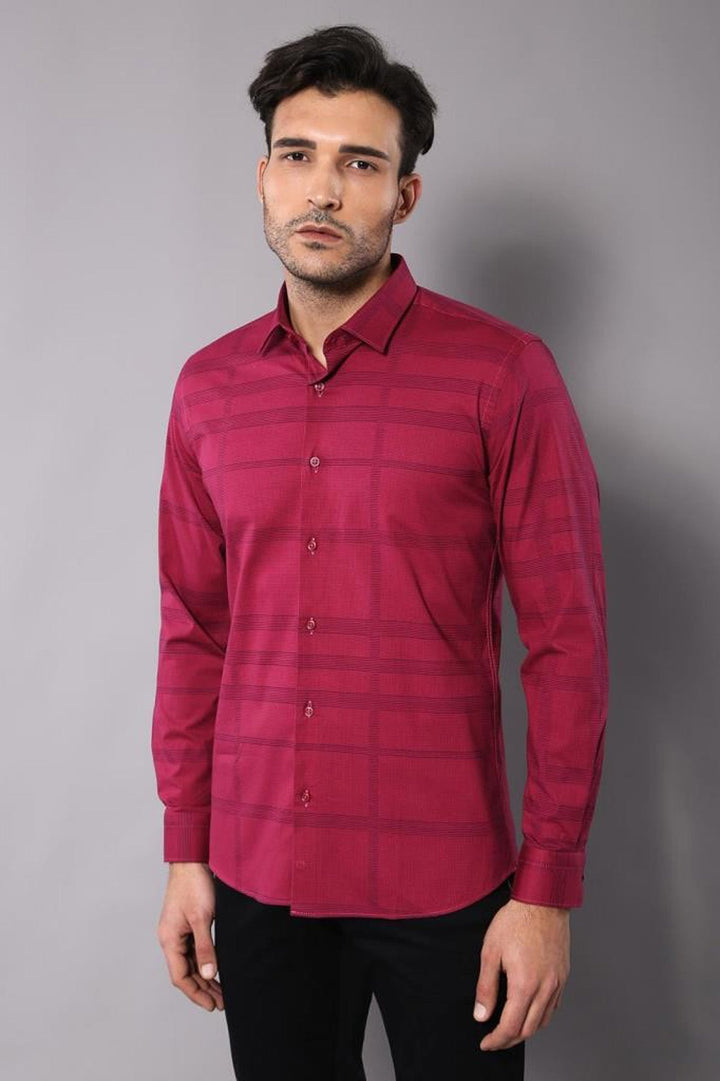 WSS Patterned Striped Burgundy Shirt- - Villajoyosa