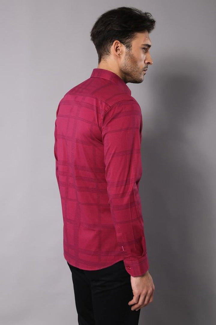 WSS Patterned Striped Burgundy Shirt- - Villajoyosa