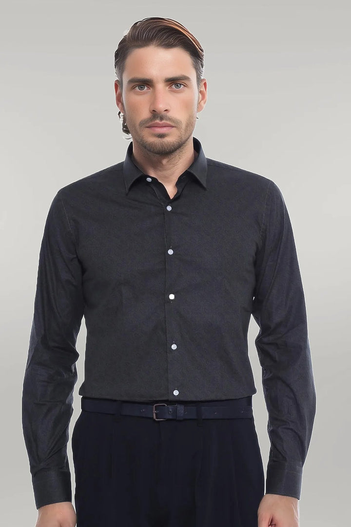 WSS Green Self Patterned Slimfit Shirt  - Singen