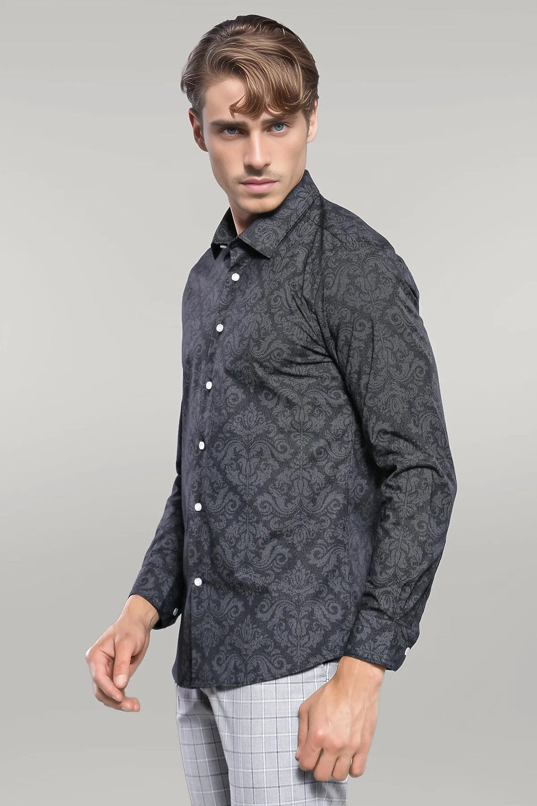 WSS Patterned Smoked Long Sleeve Shirt  - Singen