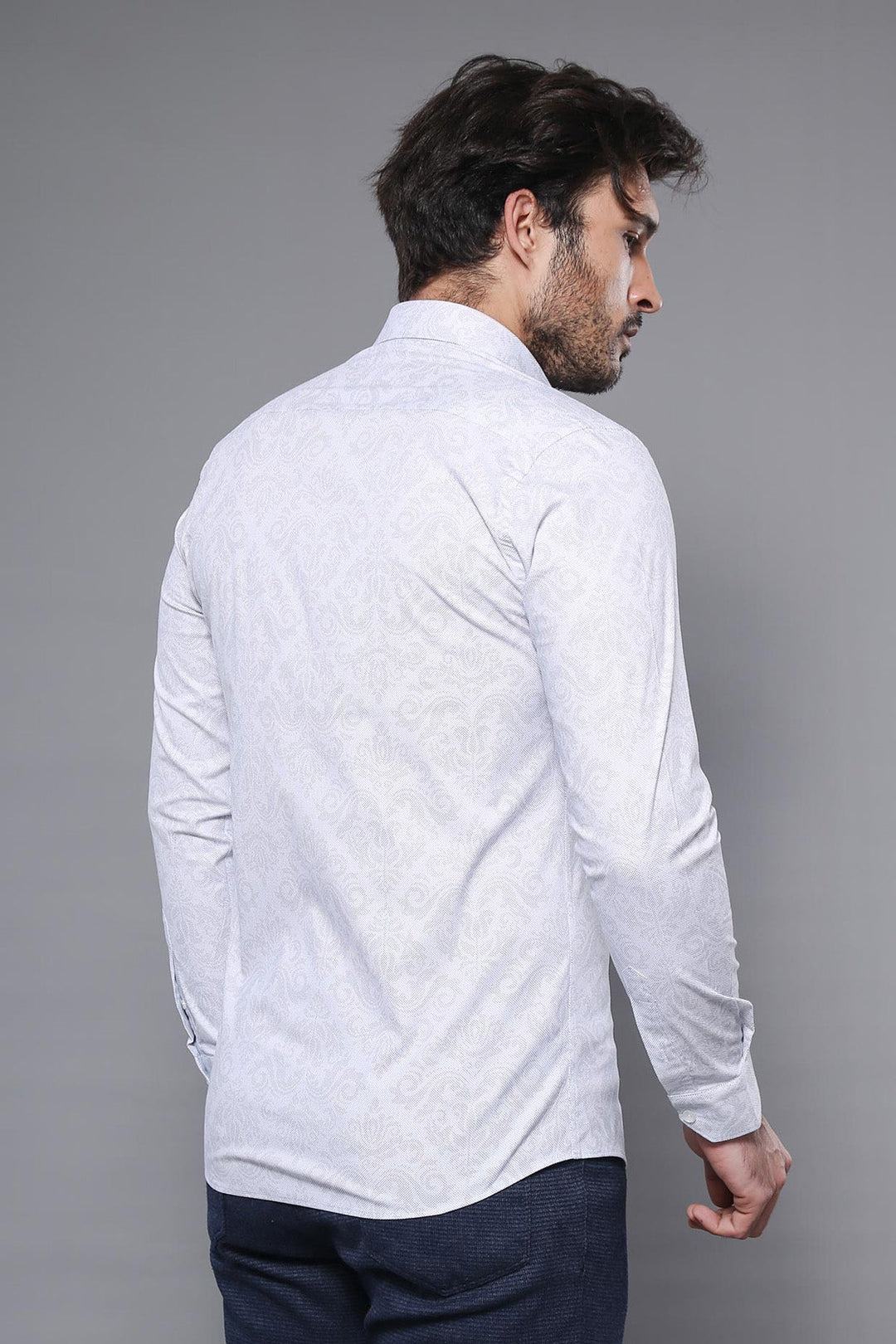 WSS White Long Sleeve Patterned Shirt   - Hildesheim