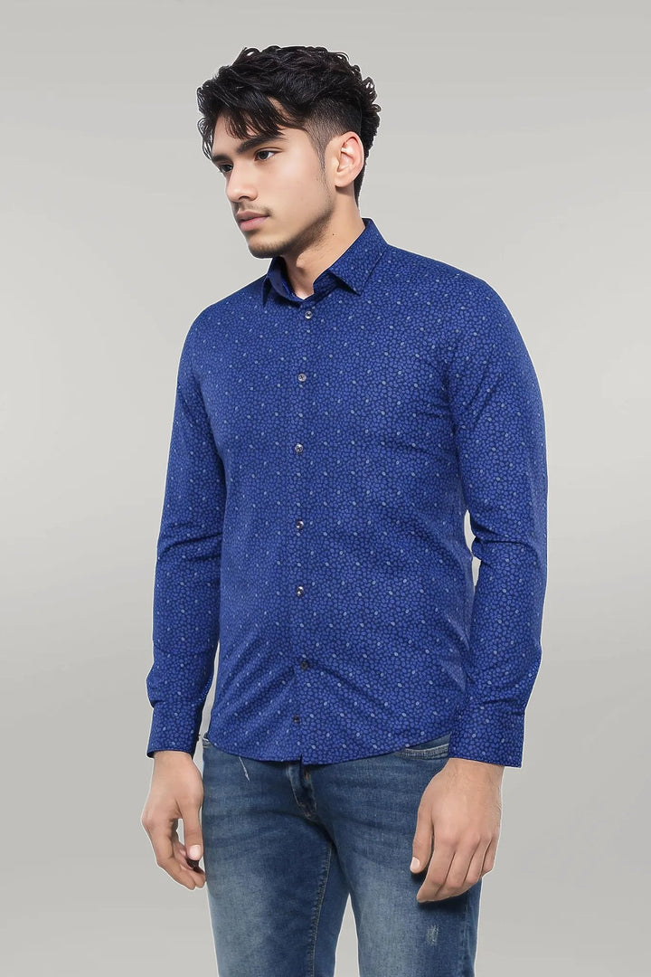 WSS Patterned Blue Long Sleeve Shirt  - Singen