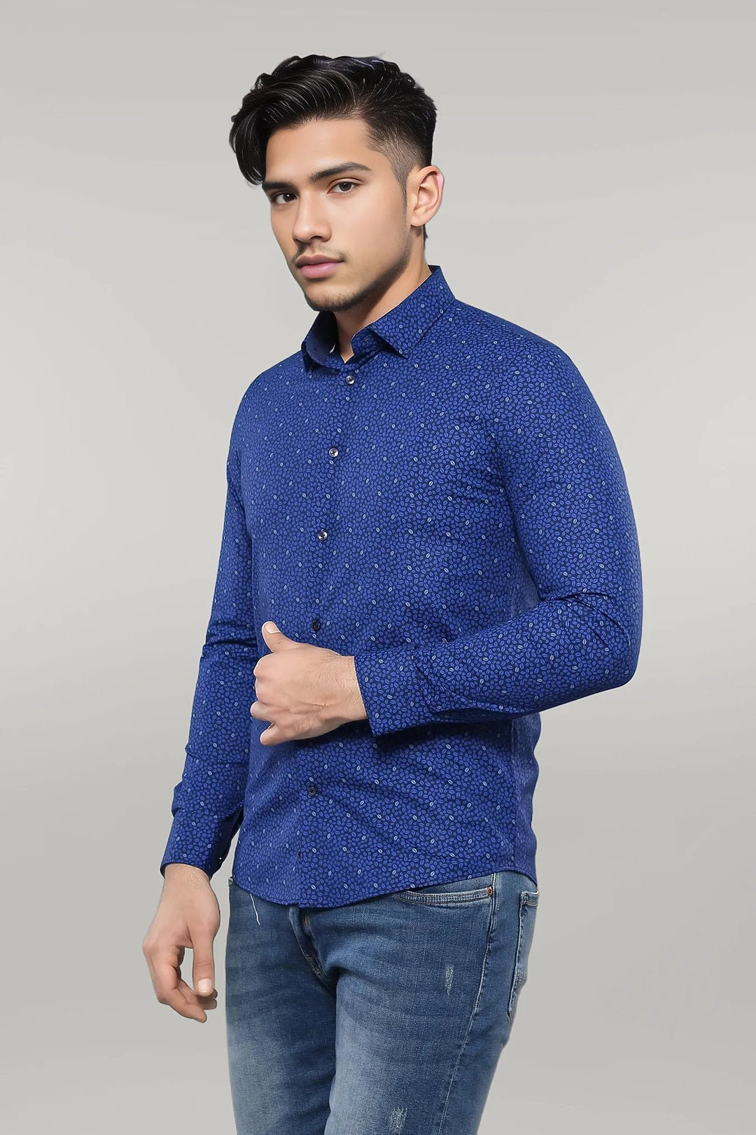 WSS Patterned Blue Long Sleeve Shirt  - Singen