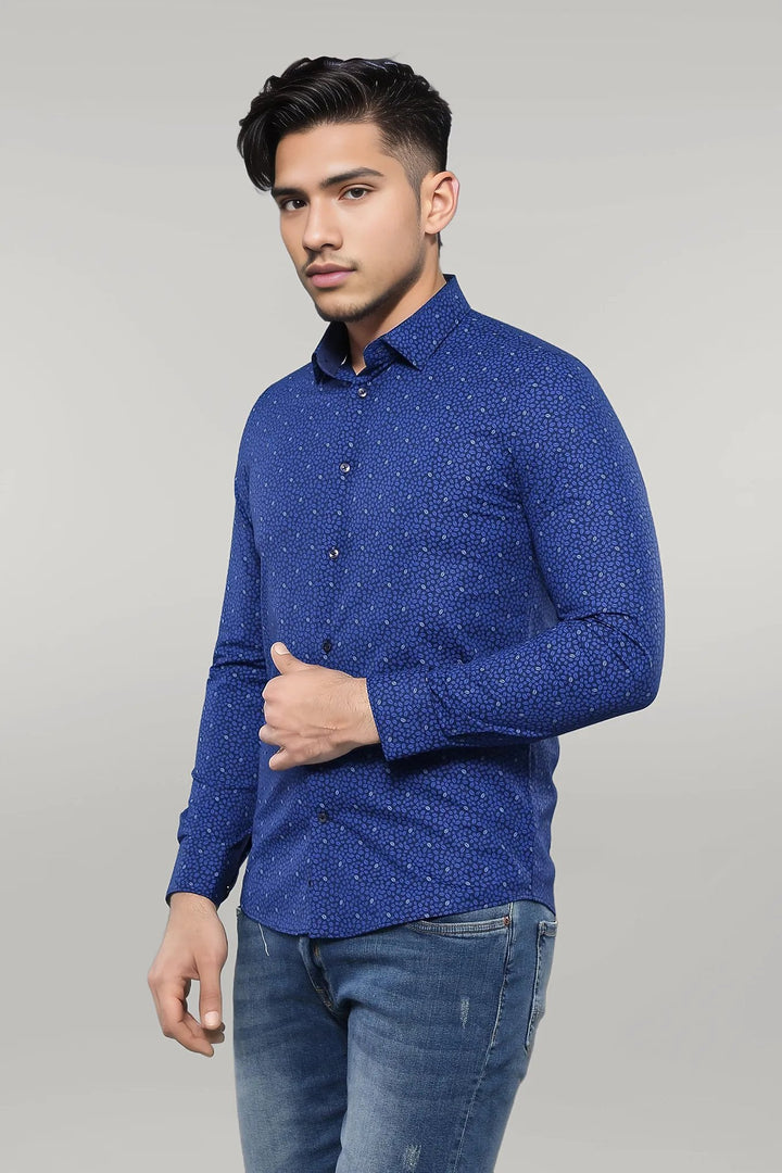 WSS Patterned Blue Long Sleeve Shirt  - Singen