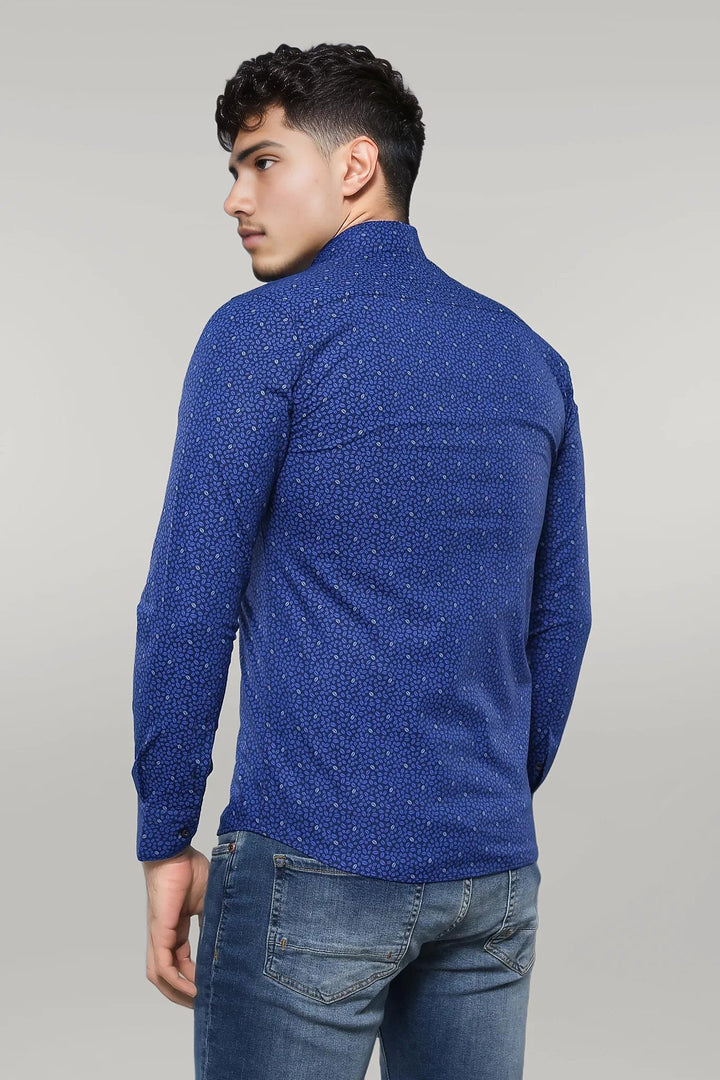 WSS Patterned Blue Long Sleeve Shirt  - Singen
