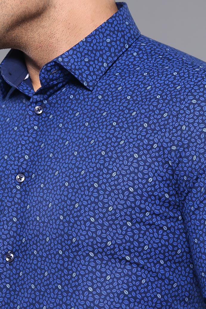 WSS Patterned Blue Long Sleeve Shirt  - Singen