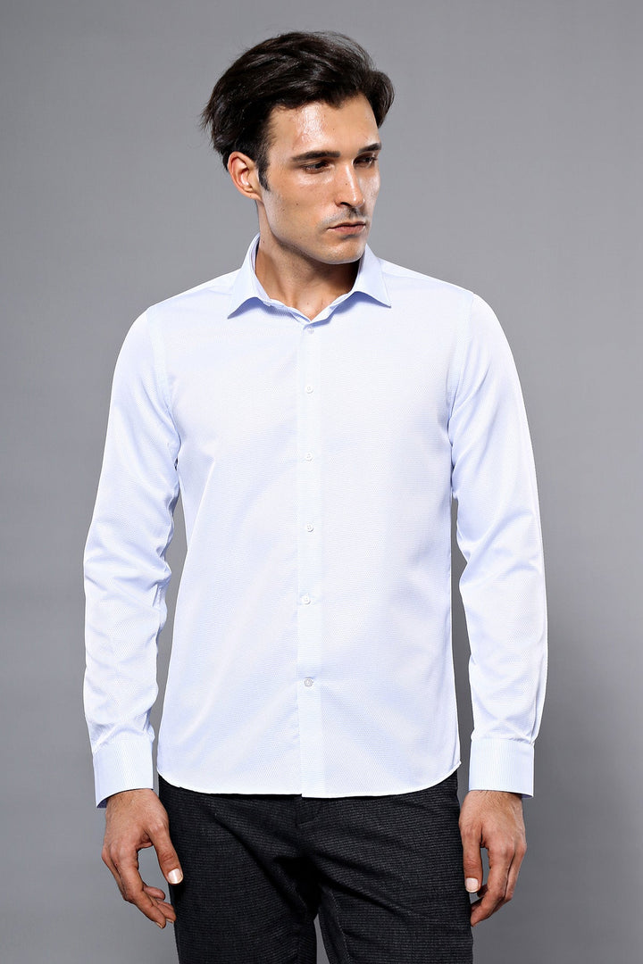 WSS Patterned Casual Baby Blue Shirt  - Salina