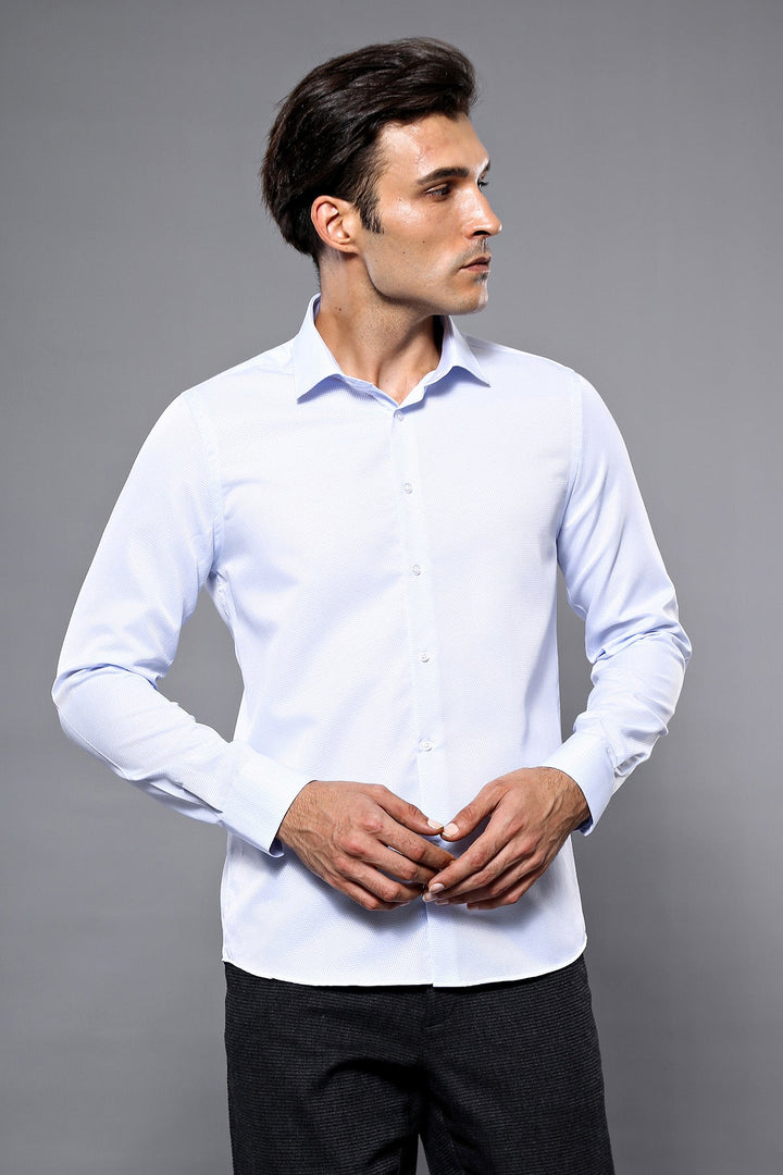 WSS Patterned Casual Baby Blue Shirt  - Salina