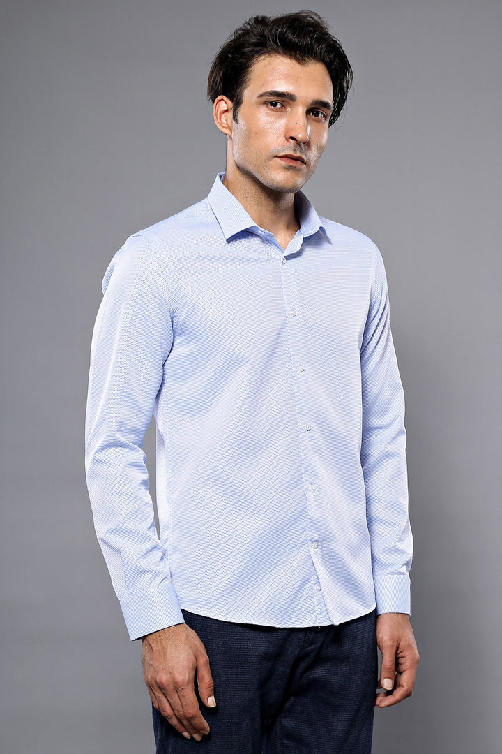 WSS Dot Patterned Casual Blue Shirt   - Brescia