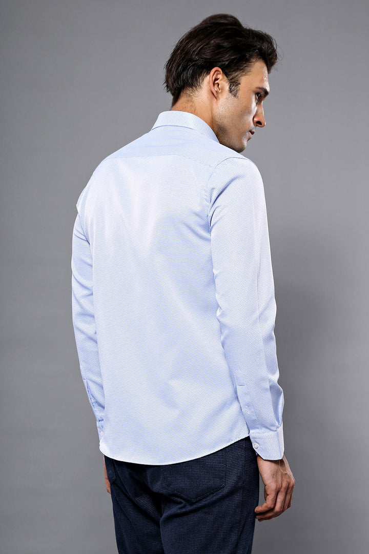 WSS Dot Patterned Casual Blue Shirt   - Brescia