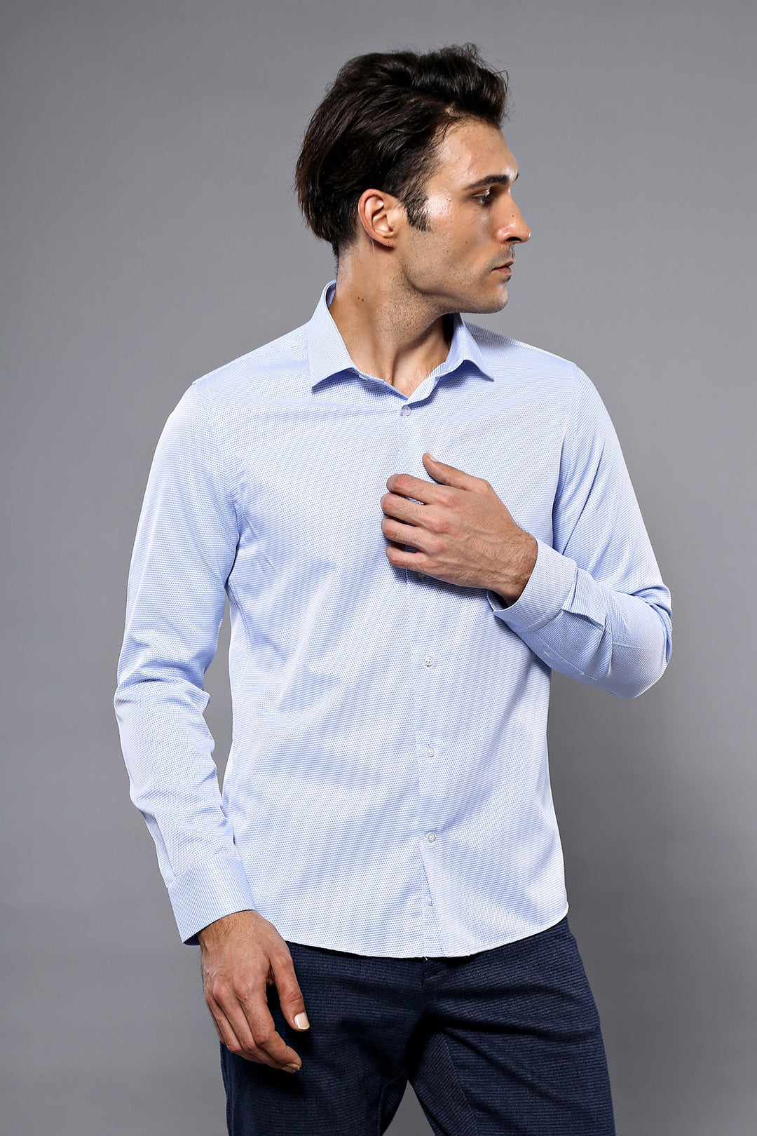WSS Dot Patterned Casual Blue Shirt   - Brescia