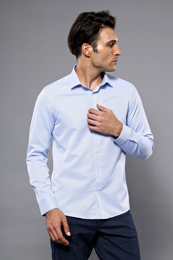 WSS Dot Patterned Casual Blue Shirt   - Brescia