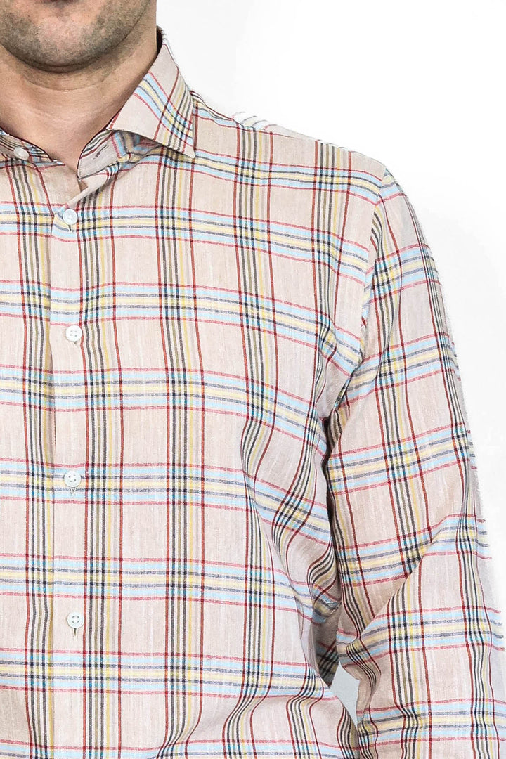 WSS Beige Plaid Slim-Fit Shirt   - Sarcelles