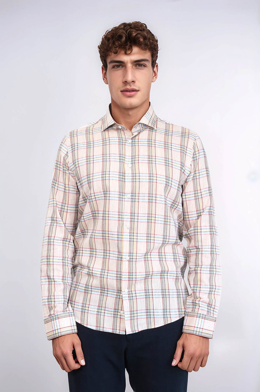 WSS Beige Plaid Slim-Fit Shirt   - Sarcelles