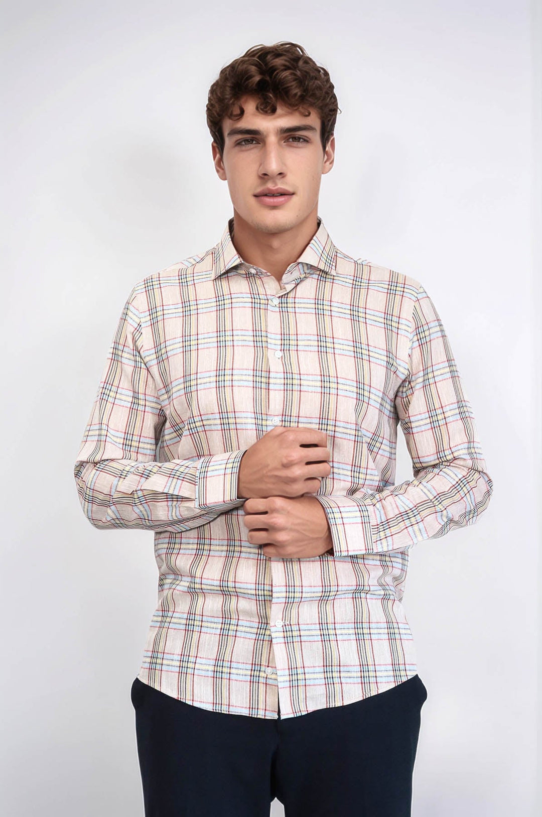 WSS Beige Plaid Slim-Fit Shirt   - Sarcelles