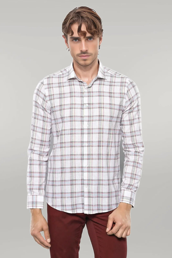 WSS Casual White Plaid Shirt  - Singen