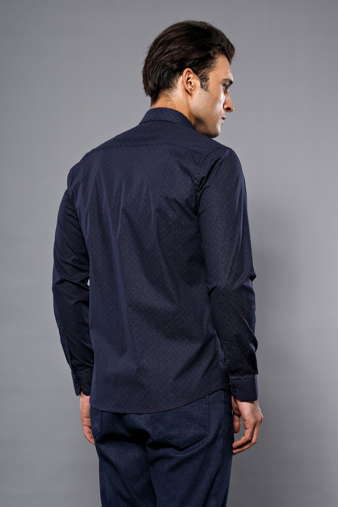 WSS Patterned Navy Blue Men's Shirt  - Slough