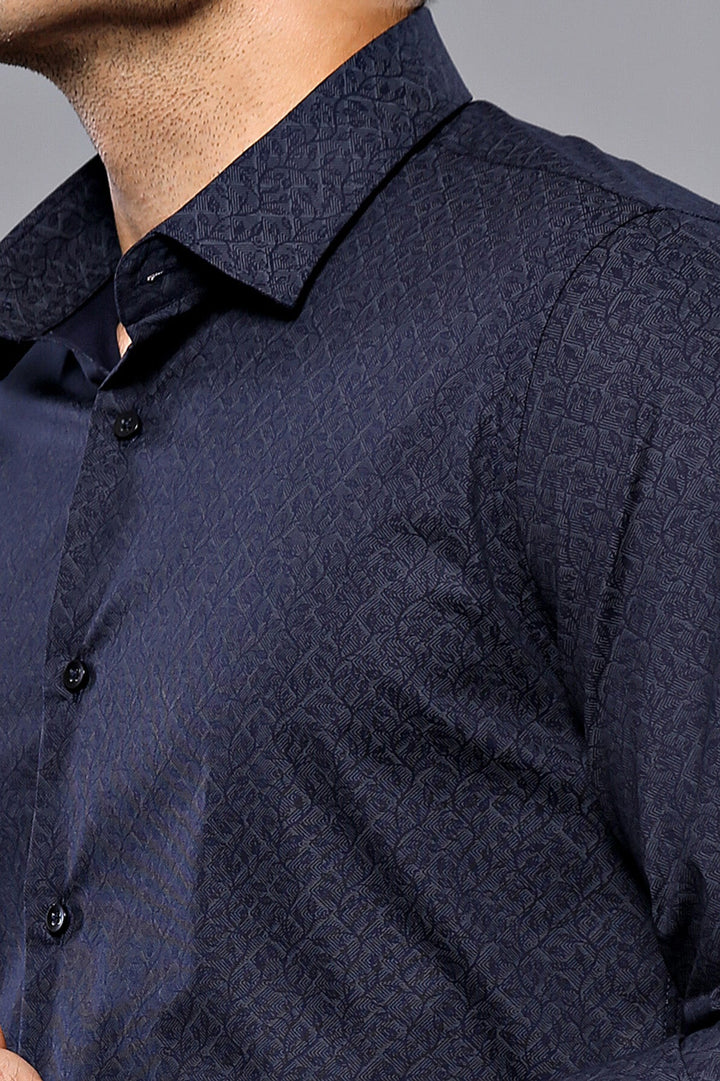 WSS Patterned Navy Blue Men's Shirt  - Slough