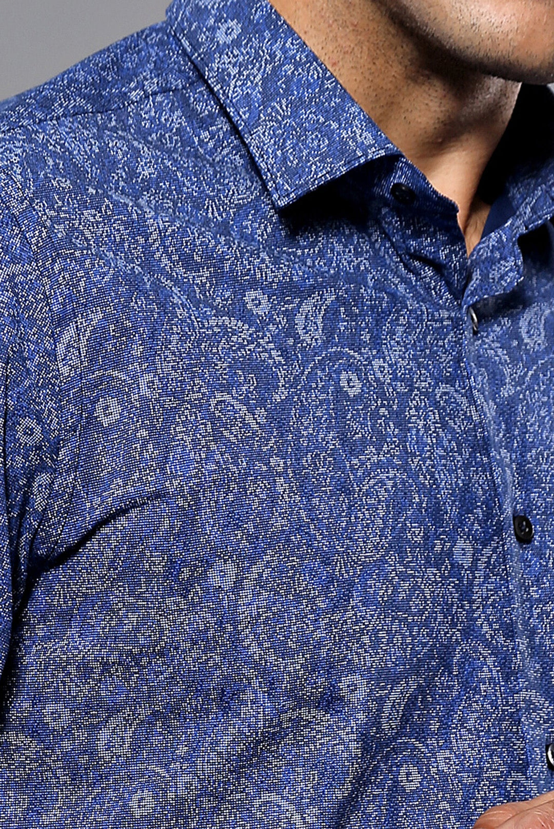 WSS Damask Pattern Long Sleeves Men Blue Shirt  - Ercolano