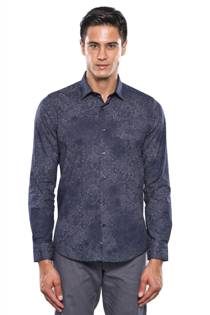 WSS Patterned Navy Blue Shirt   - South Lyon