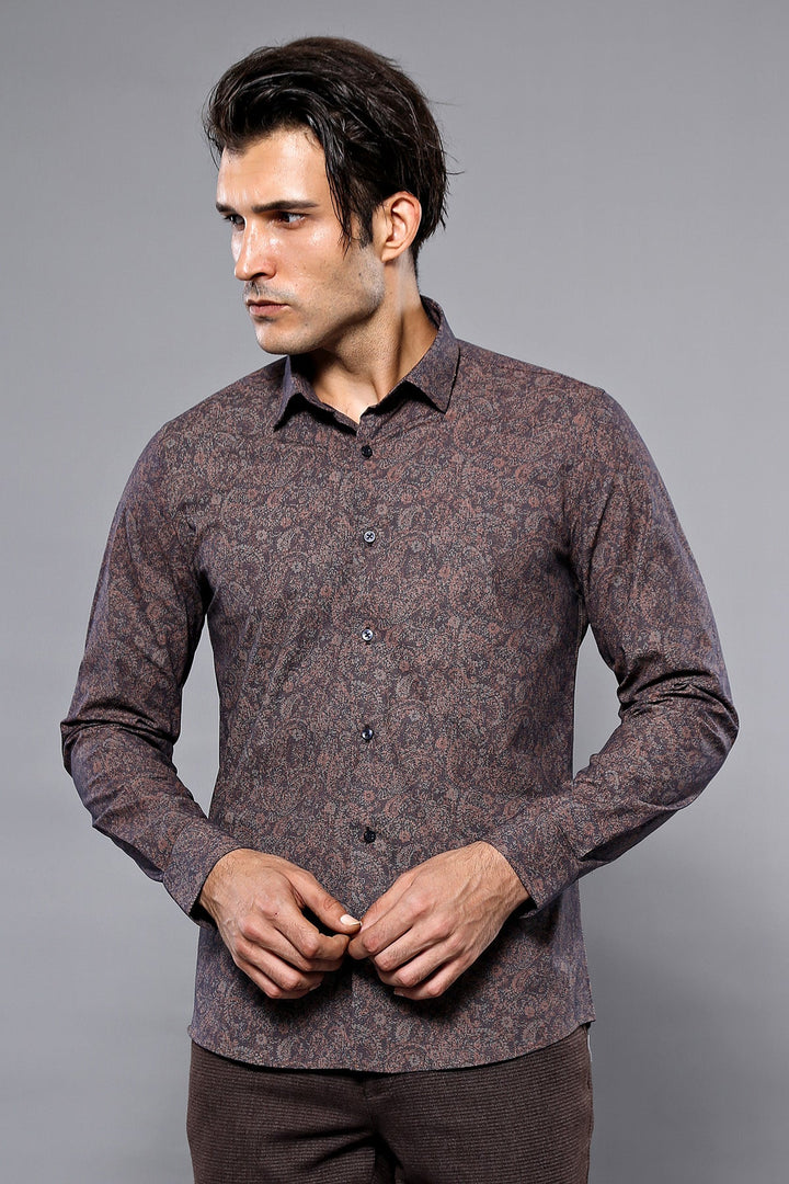 WSS Brown Patterned Shirt   - Bowie